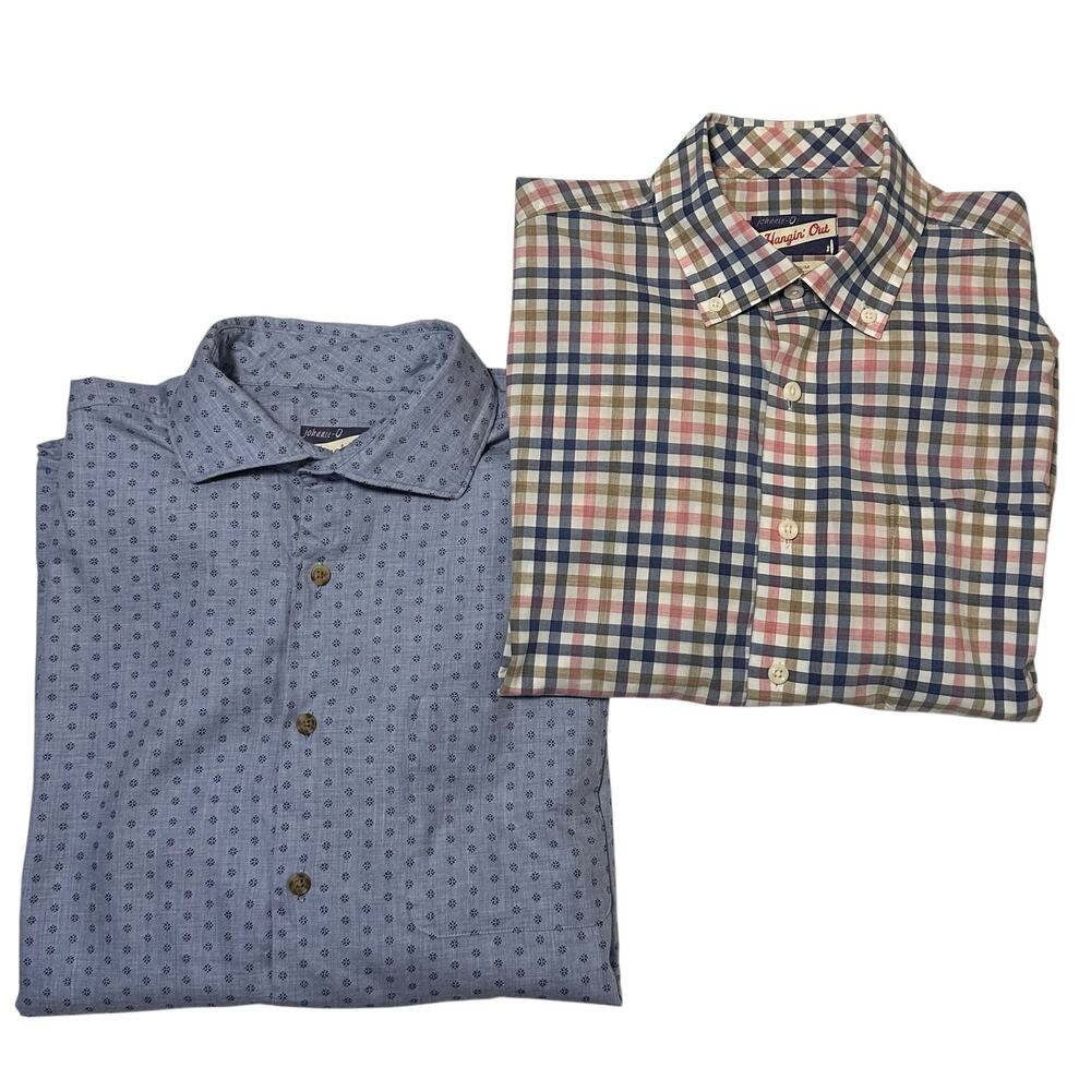 EUC Johnnie-O Hangin’ Out Shirt Bundle Lot of 2 Men’s M Blue + Plaid Preppy
